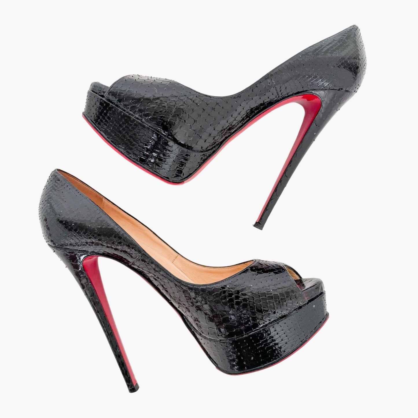 Christian Louboutin Lady Peep 150 Pumps in Black Python Size 39