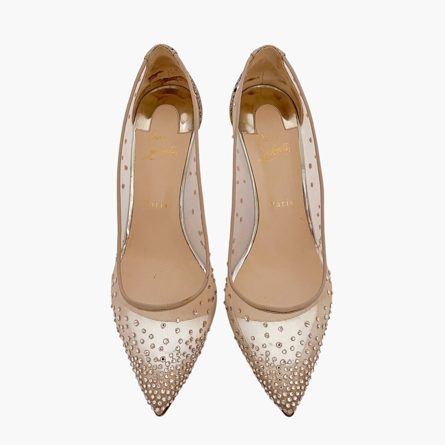 Christian Louboutin Follies Strass 85 Pumps in Nude Mesh Size 41