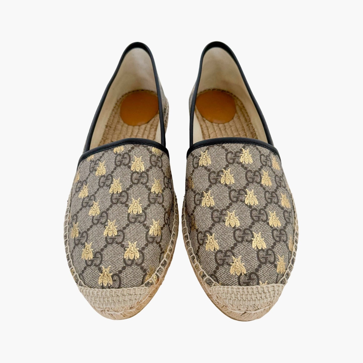 Gucci Pilar Espadrille Flats in Beige Bee GG Monogram Canvas Size 42