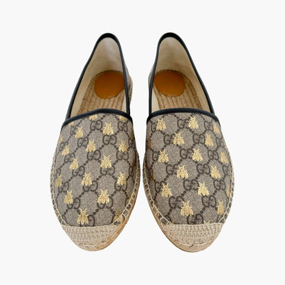 Gucci Pilar Espadrille Flats in Beige Bee GG Monogram Canvas Size 42