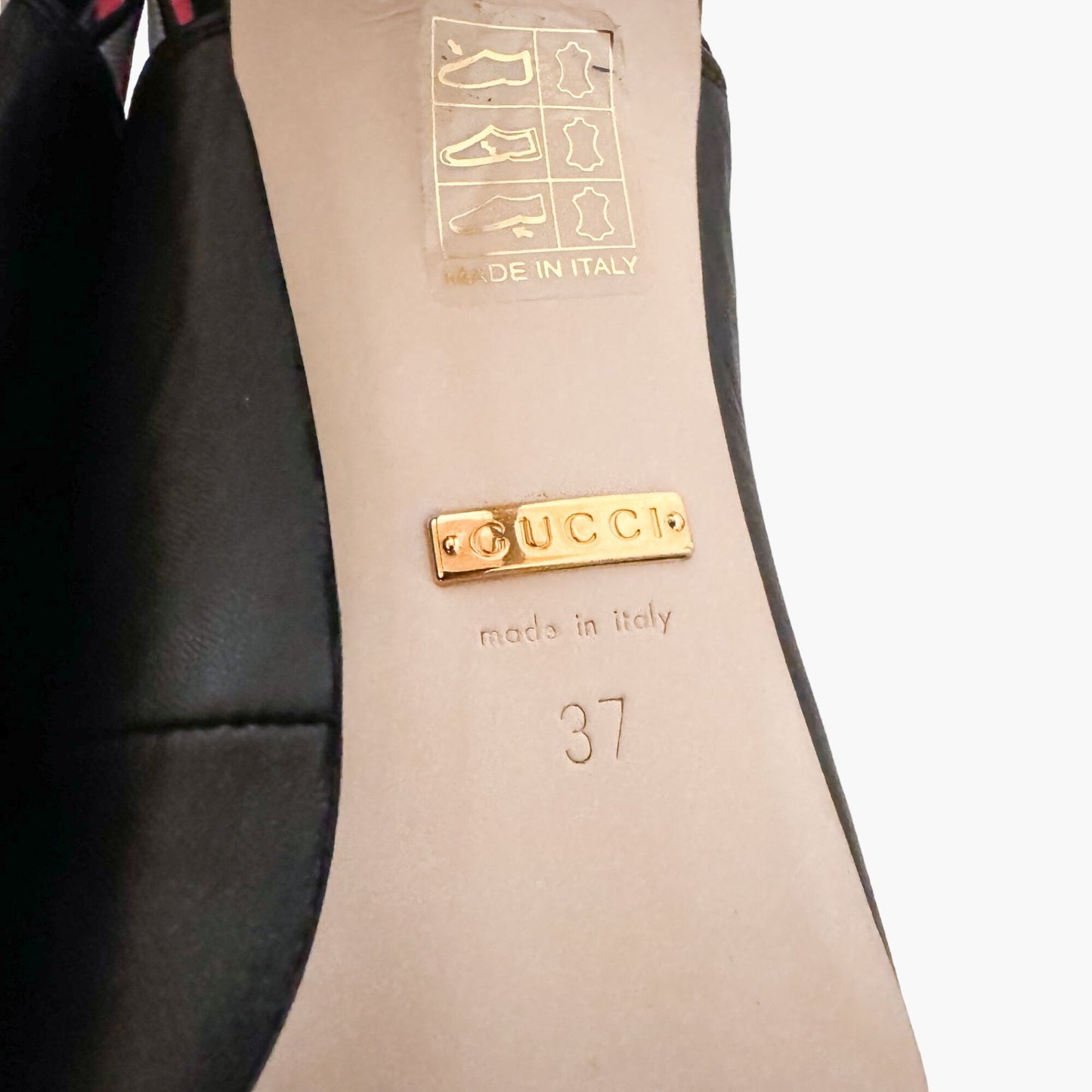 Gucci Sylvie Web Stripe Slingback Pumps in Black Size 37