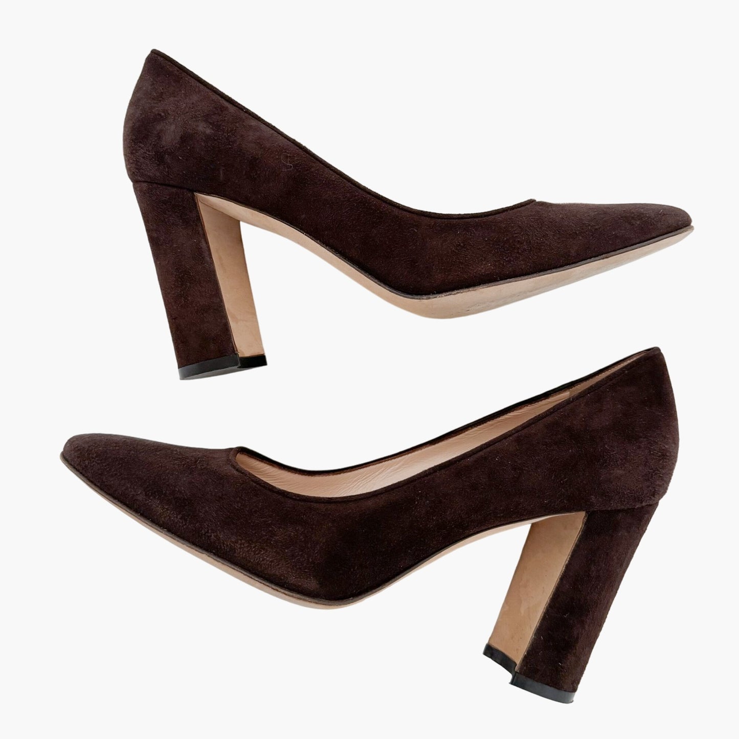 Manolo Blahnik Tucciototo 90mm Block Heel Pumps in Brown Suede Size 38