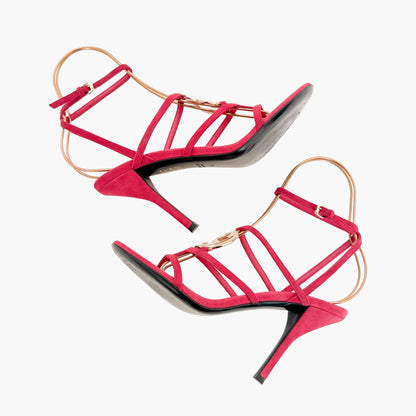 Gucci GG Strappy Heeled Sandals in Cerise Pink Suede Size 38