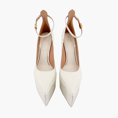 Valentino Garavani Tan-Go Platform Pumps in White Patent Leather Size 41