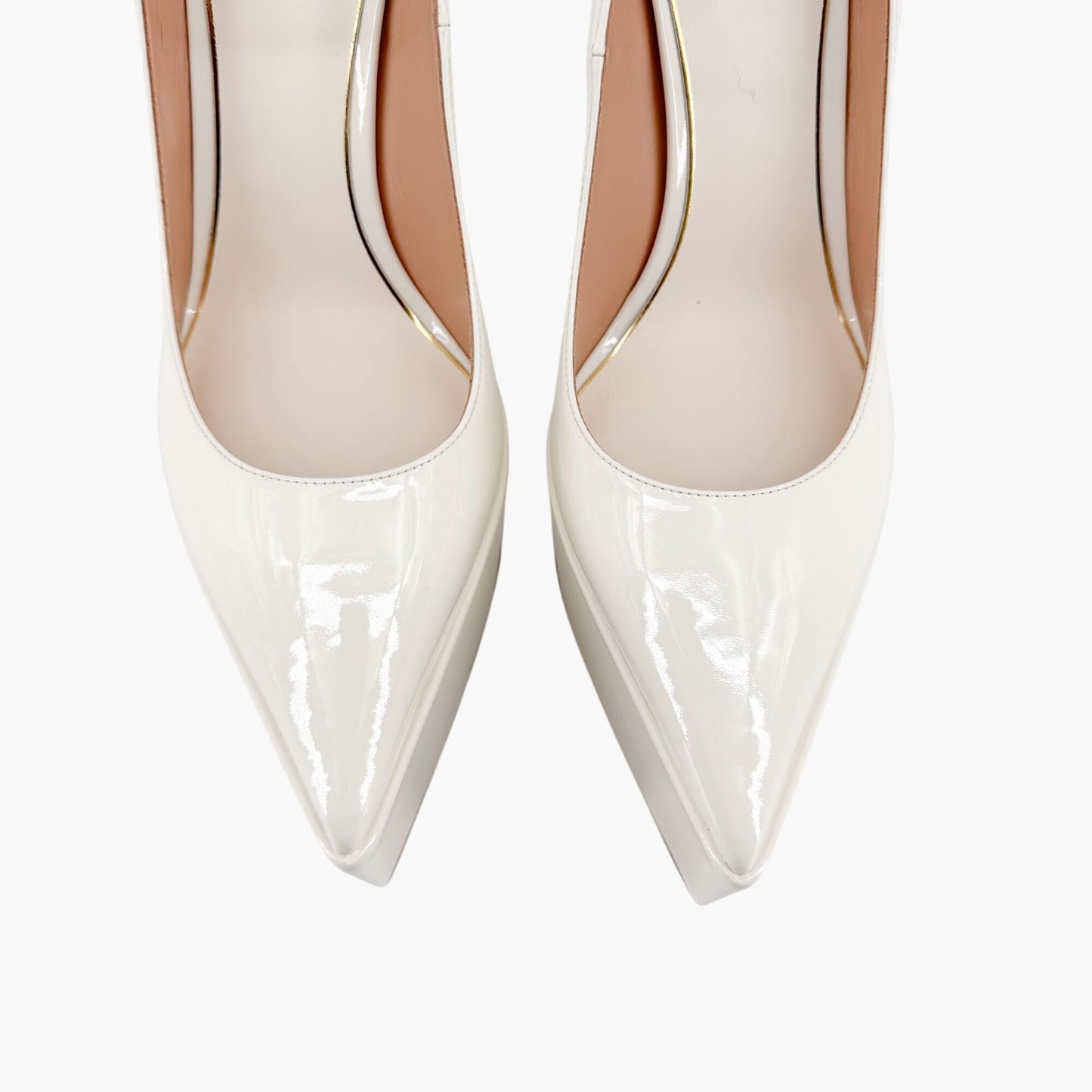 Valentino Garavani Tan-Go Platform Pumps in White Patent Leather Size 41
