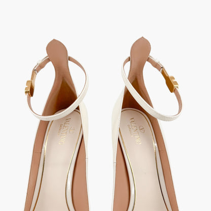 Valentino Garavani Tan-Go Platform Pumps in White Patent Leather Size 41