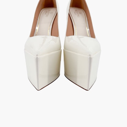 Valentino Garavani Tan-Go Platform Pumps in White Patent Leather Size 41
