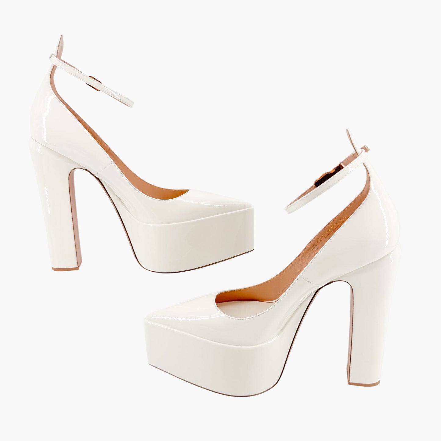 Valentino Garavani Tan-Go Platform Pumps in White Patent Leather Size 41