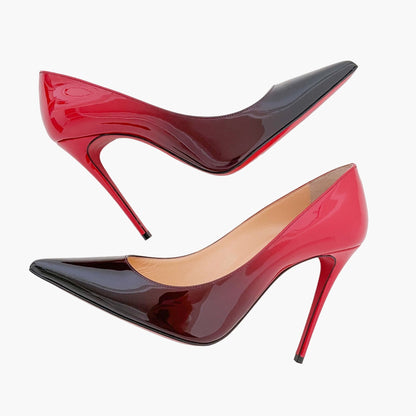 Christian Louboutin Kate 100 Pumps in Black-Red Patent Degrade Size 36.5