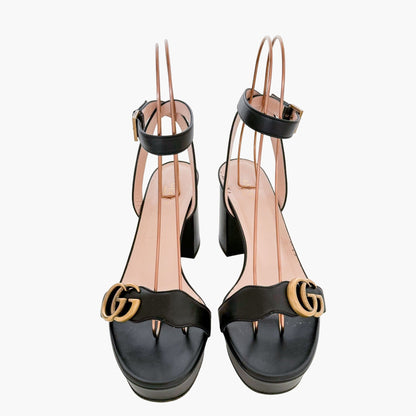 Gucci Marmont GG Platform Sandals in Black Leather Size 39