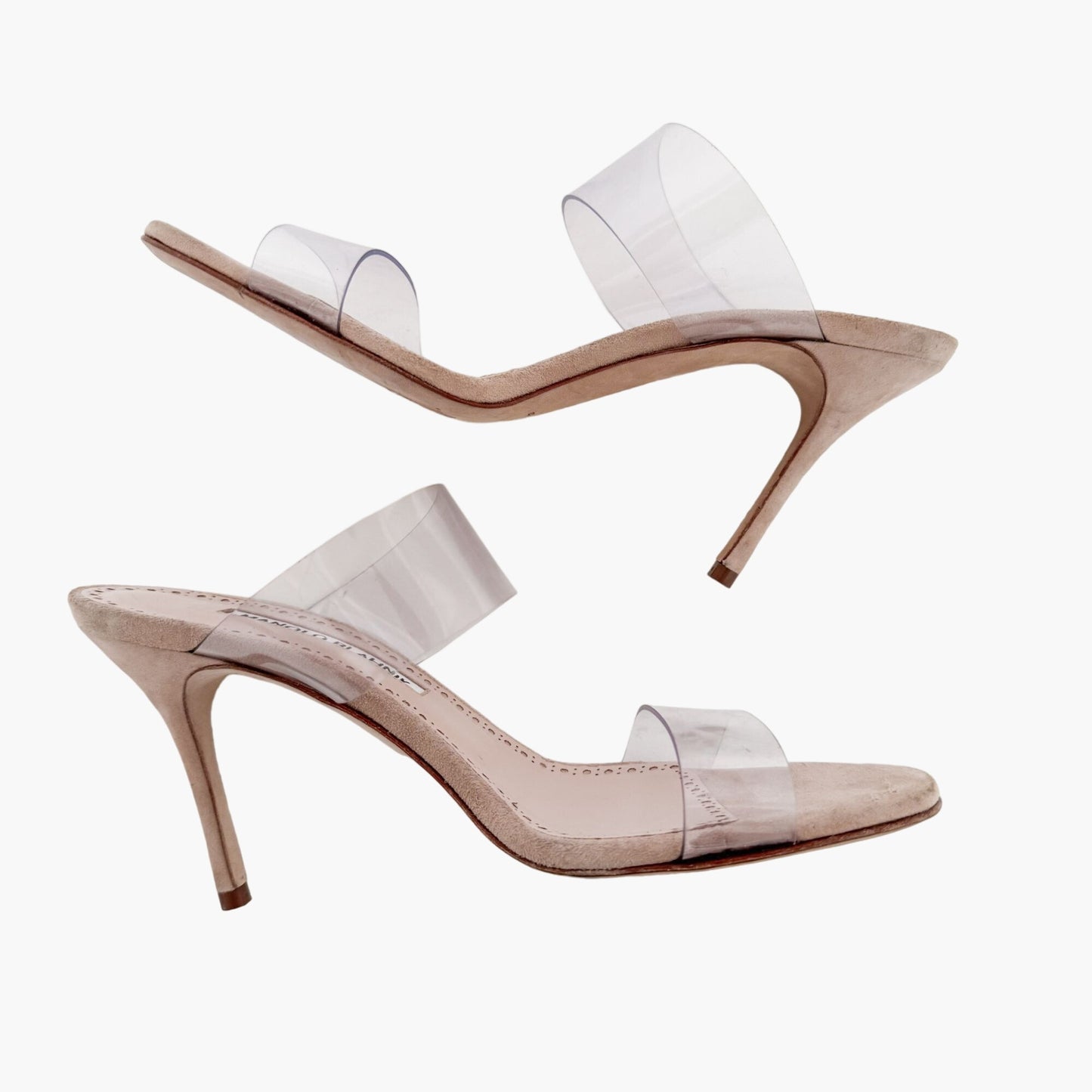 Manolo Blahnik Scolto PVC Mules in Nude Suede Size 37