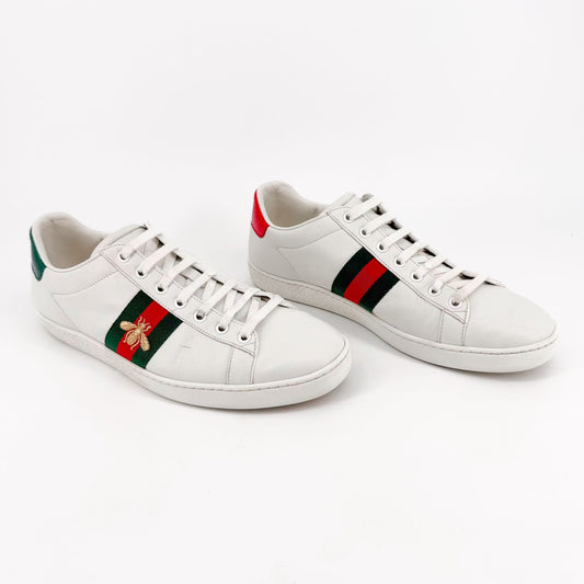 Gucci Ace Bee Sneakers in White Leather with Web Stripe – Size 41
