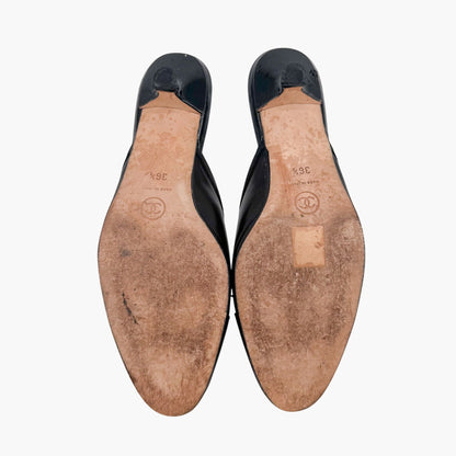 Chanel Vintage CC Cap Toe Kitten Heel Mules in Black Leather – Size 36.5