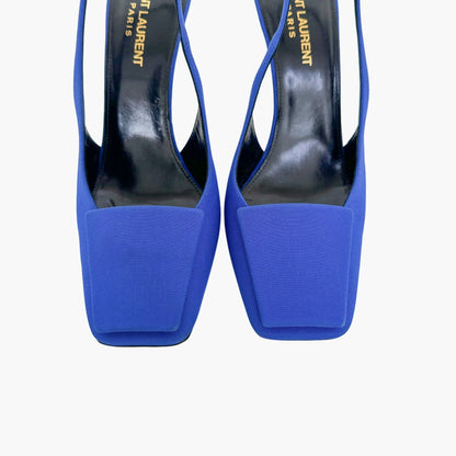 Saint Laurent Maxine Slingback Pumps in Blue Crepe De Chine Size 37.5