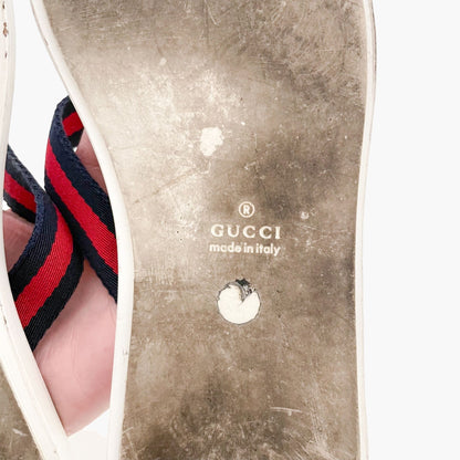 Gucci GG Web Stripe Thong Sandals in White Size 40 (Est.)