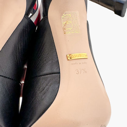Gucci Sylvie Web Stripe Slingback Pumps in Black Size 37.5