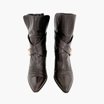 Louis Vuitton Buckle Ankle Boots in Brown Leather Size 37