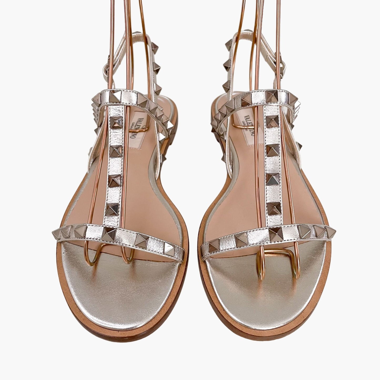 Valentino Garavani Rockstud Sandals in Metallic Silver Size 36