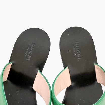 Gucci Marmont GG Thong Sandals in Green Leather Size 37