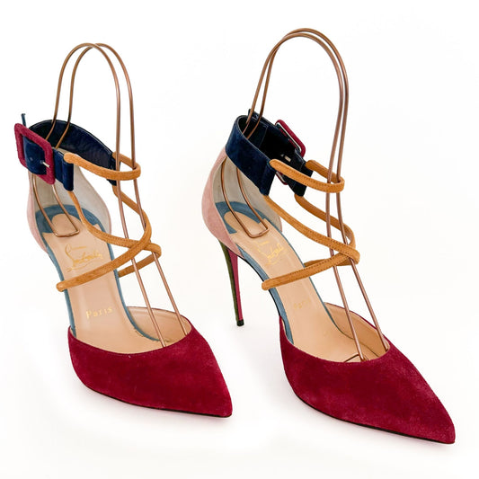 Christian Louboutin Suzanna 100 Pumps in Colorblock Suede Size 38.5