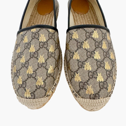 Gucci Pilar Espadrille Flats in Beige Bee GG Monogram Canvas Size 42