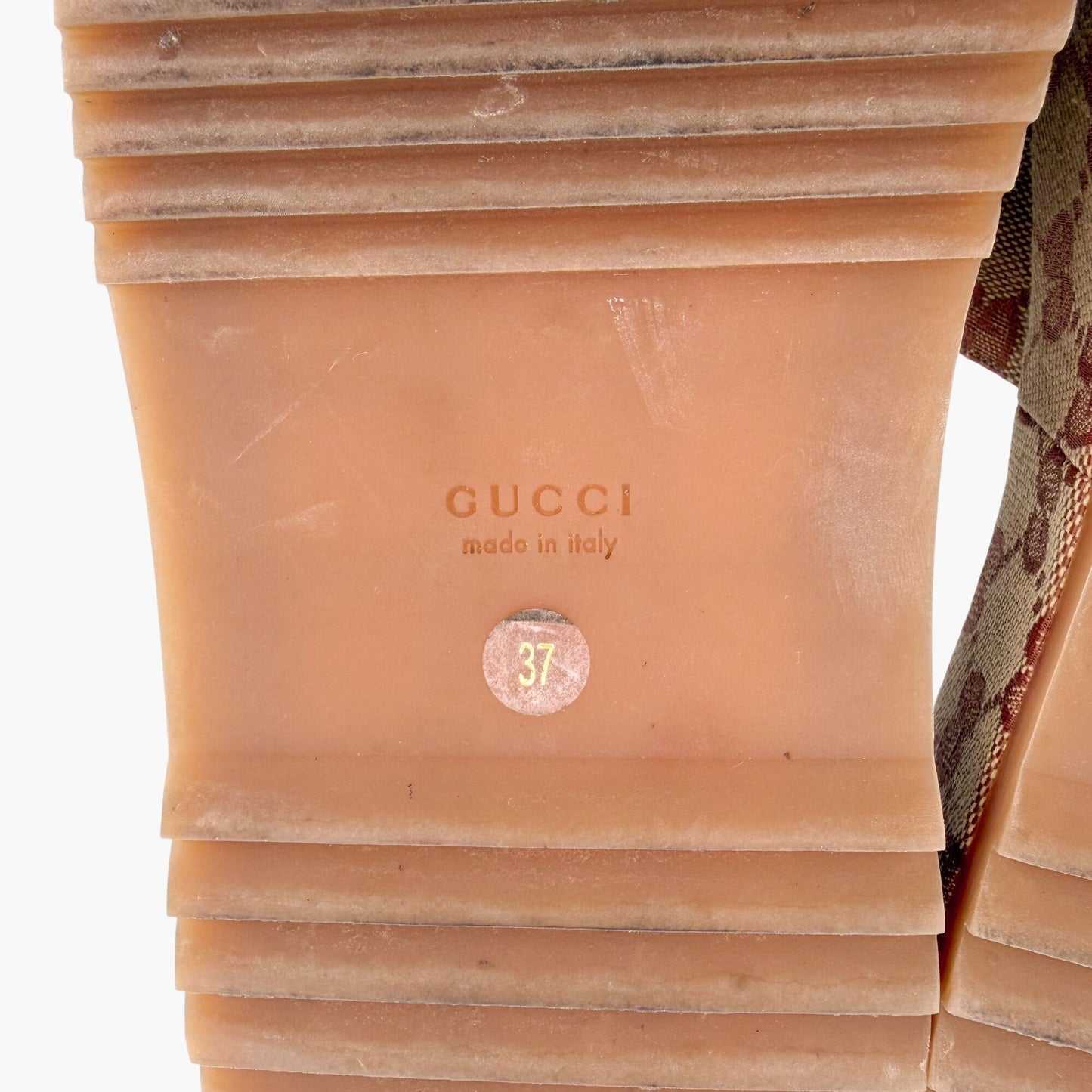 Gucci Angelina Platform Slide Sandals Beige GG Canvas Size 37