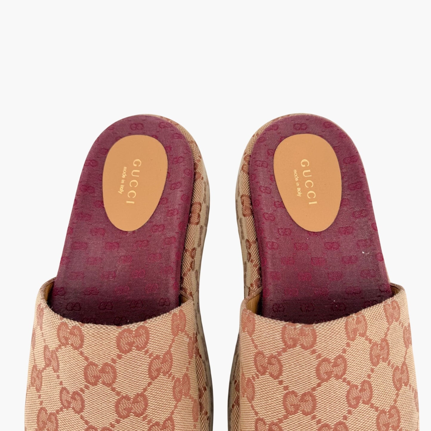 Gucci Angelina Platform Slide Sandals Beige GG Canvas Size 37