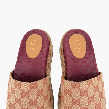 Gucci Angelina Platform Slide Sandals Beige GG Canvas Size 37