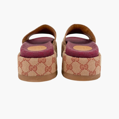 Gucci Angelina Platform Slide Sandals Beige GG Canvas Size 37