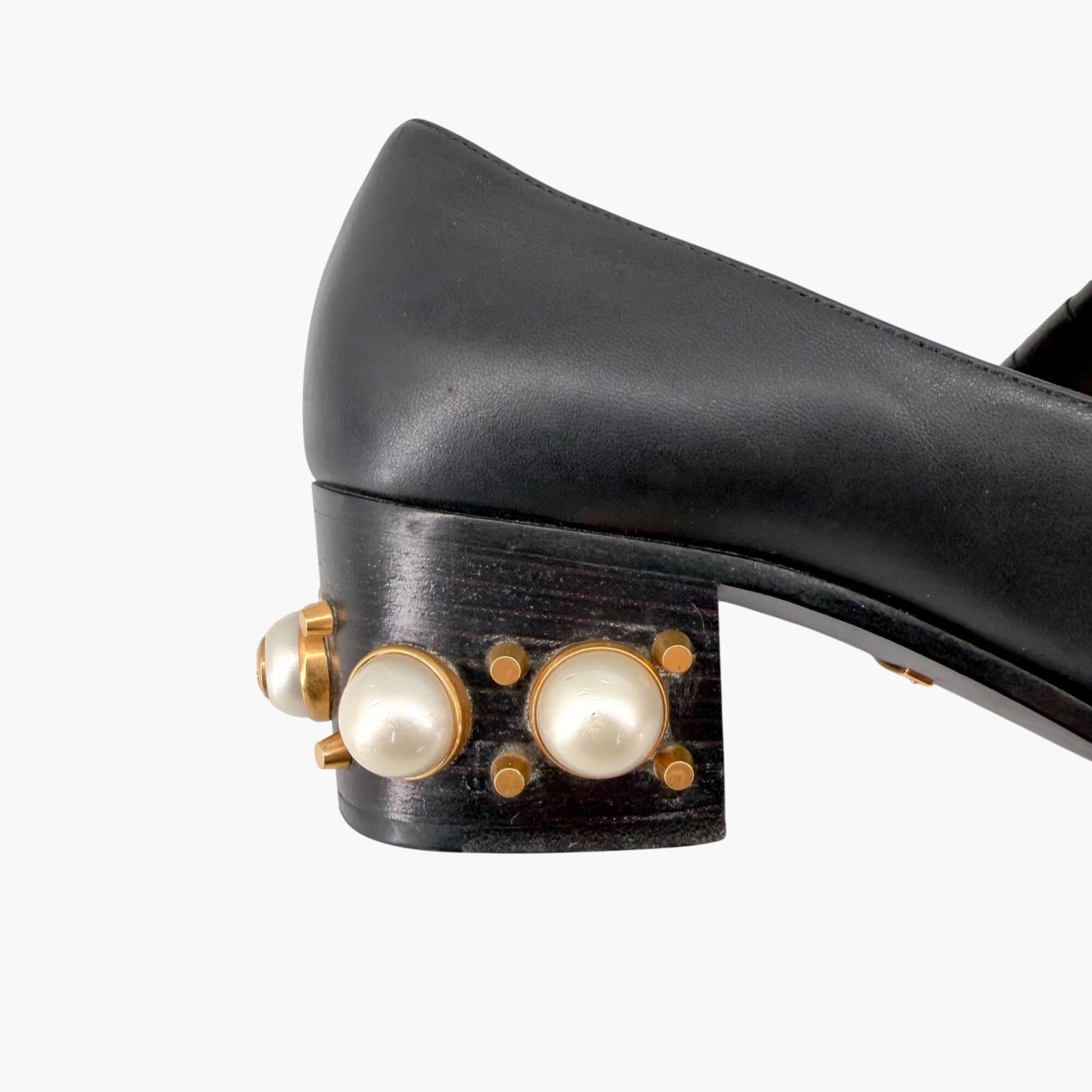 Gucci Lion Head Pearl Fringe Loafer Pumps Black Size 37