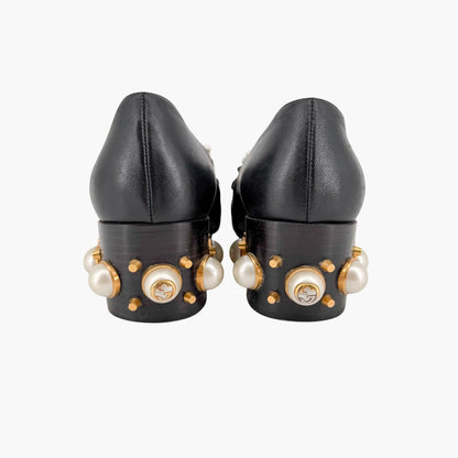 Gucci Lion Head Pearl Fringe Loafer Pumps Black Size 37