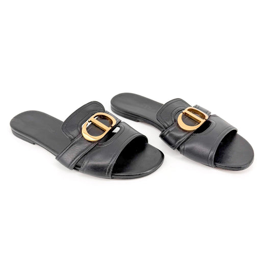 Dior 30 Montaigne CD Slide Sandals Black Size 38