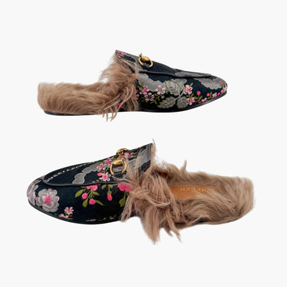 Gucci Garden Princetown Floral Mules with Shearling Lining – Size 37