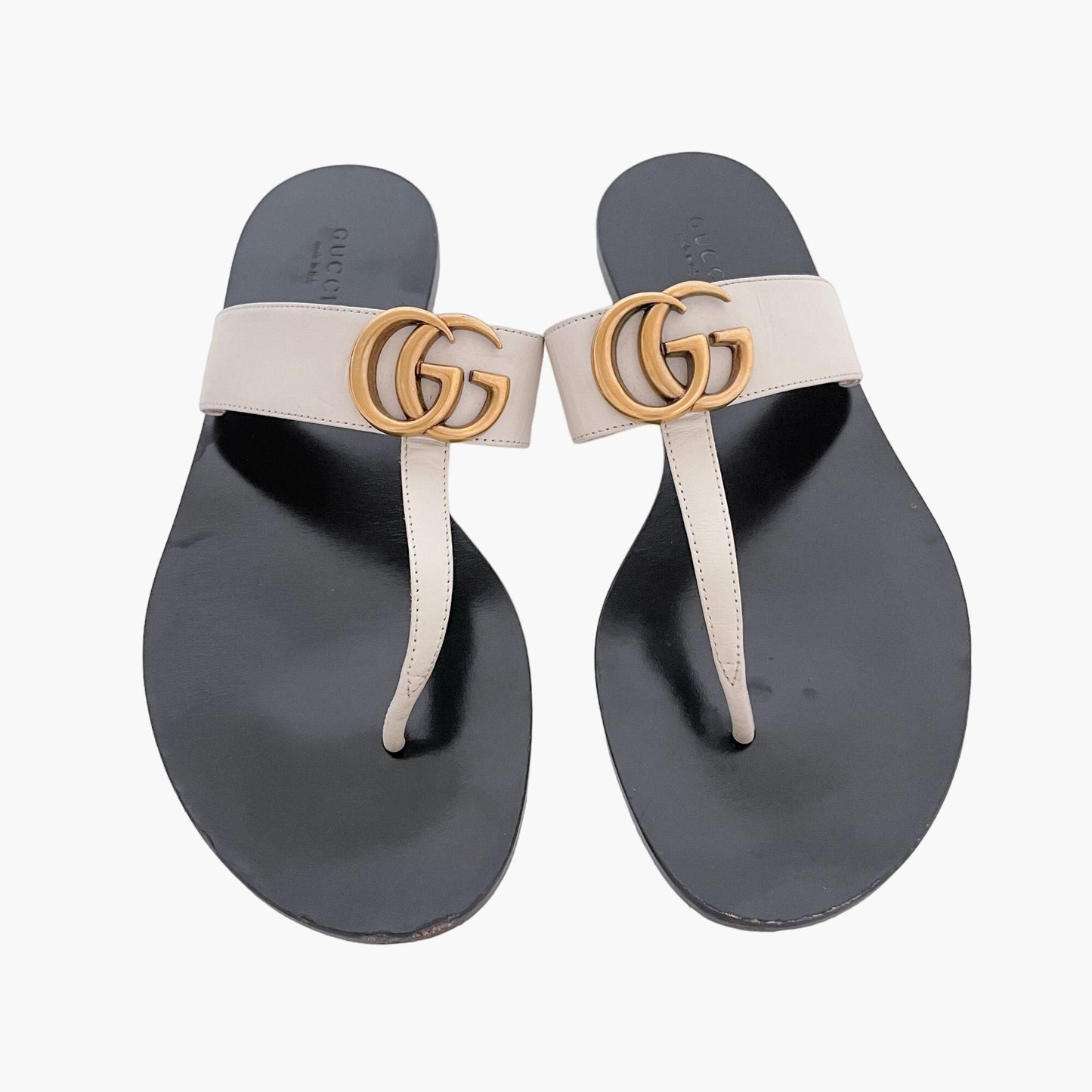 Gucci GG Marmont Thong Sandals in Beige Size 37