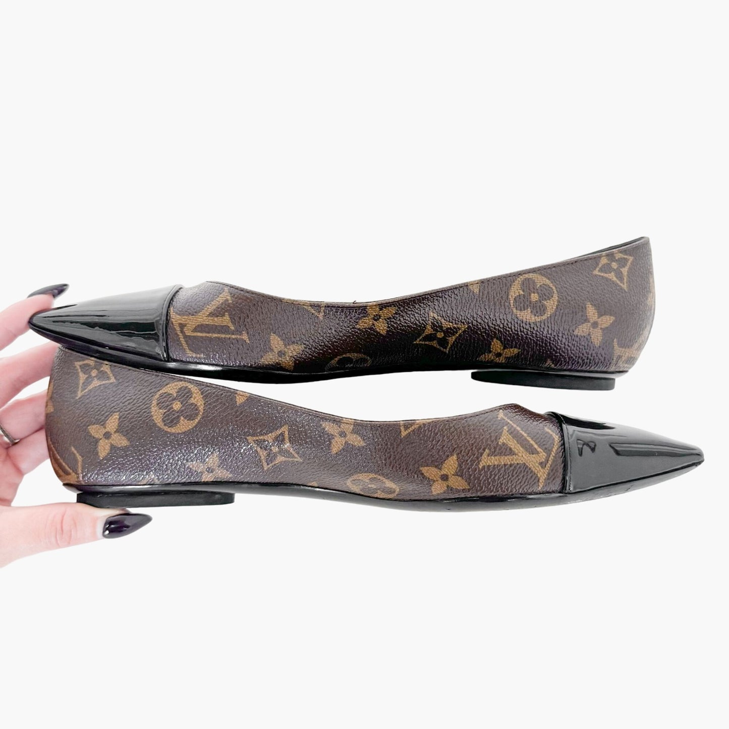 Louis Vuitton Fetish Cap Toe Ballet Flats in Brown Monogram Canvas Size 37.5