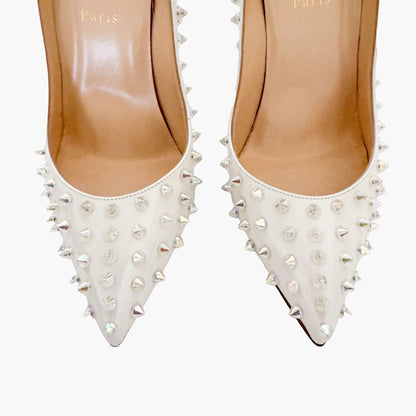 Christian Louboutin Follies Spikes 100 Pumps in White AB Patent Size 40