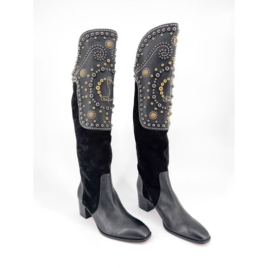 Christian Louboutin Alixos 55 Knee-High Boots in Black Suede & Leather – Size 40