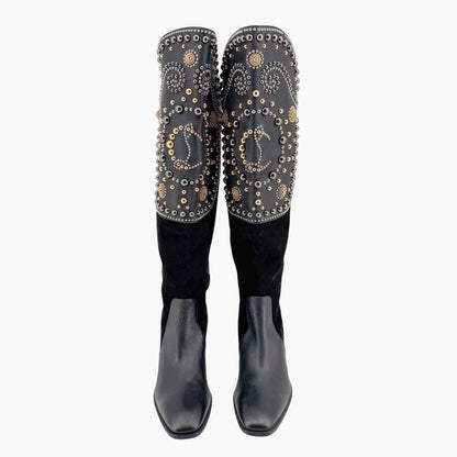 Christian Louboutin Alixos 55 Knee-High Boots in Black Suede & Leather – Size 40