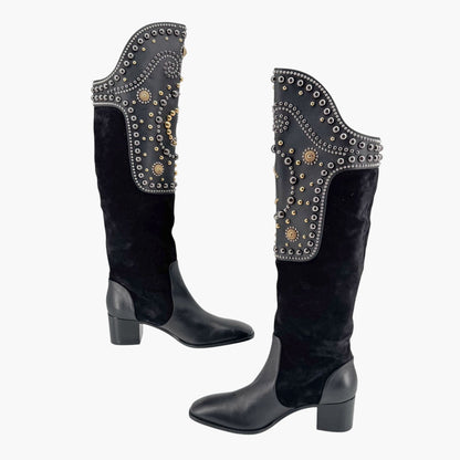 Christian Louboutin Alixos 55 Knee-High Boots in Black Suede & Leather – Size 40