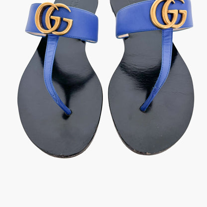 Gucci Marmont GG Thong Sandals in Electric Blue Leather Size 39