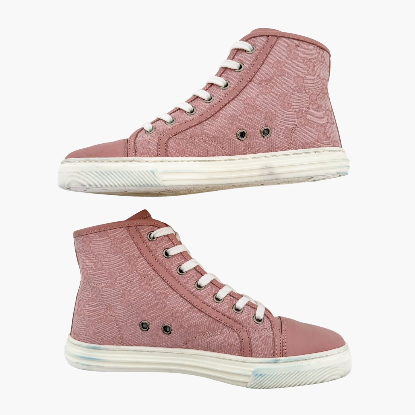 Gucci Rebel High Top Sneakers in Pink GG Monogram Canvas Size 37