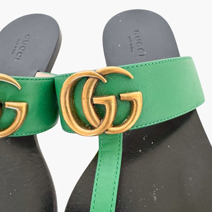 Gucci Marmont GG Thong Sandals in Green Leather Size 37