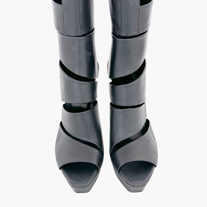 Gucci Helena Babylon Cutout Boots in Black Leather Size 36