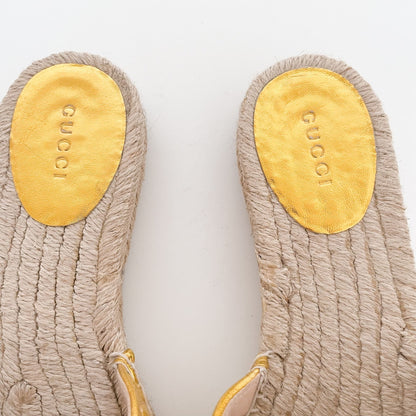 Gucci Marmont GG Espadrille Sandals in Metallic Gold Matelassé Size 37