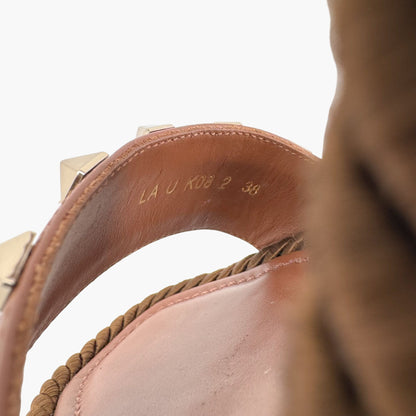 Valentino Garavani Rockstud Torchon Espadrille Wedge Sandals in Brown Leather – Size 38