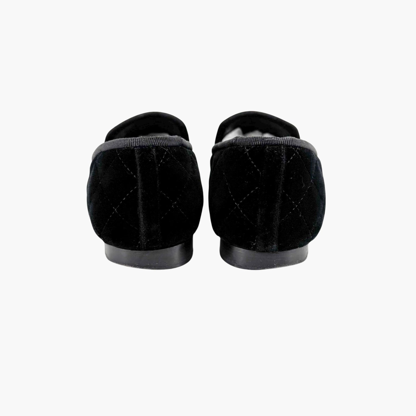 Chanel CC Cap Toe Quilted Loafers in Black Velvet Size 37.5