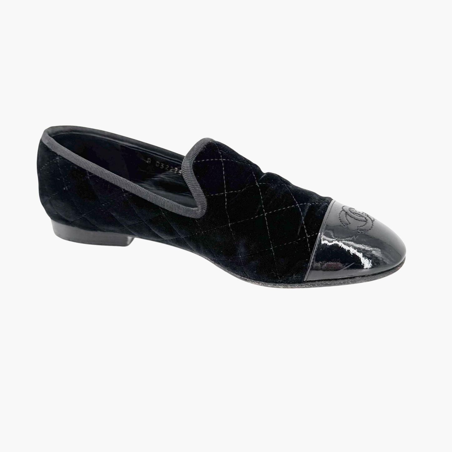 Chanel CC Cap Toe Quilted Loafers in Black Velvet Size 37.5