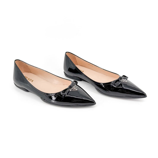 Prada Triangle Logo Ballet Flats Black Patent Size 36.5