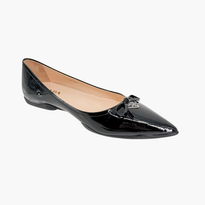 Prada Triangle Logo Ballet Flats Black Patent Size 36.5
