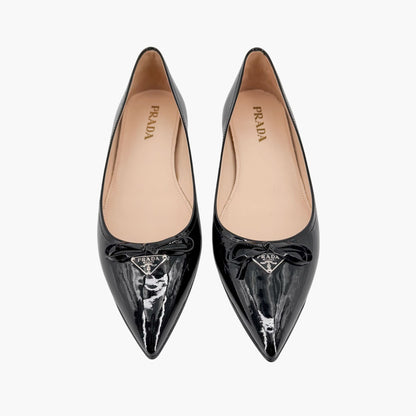 Prada Triangle Logo Ballet Flats Black Patent Size 36.5